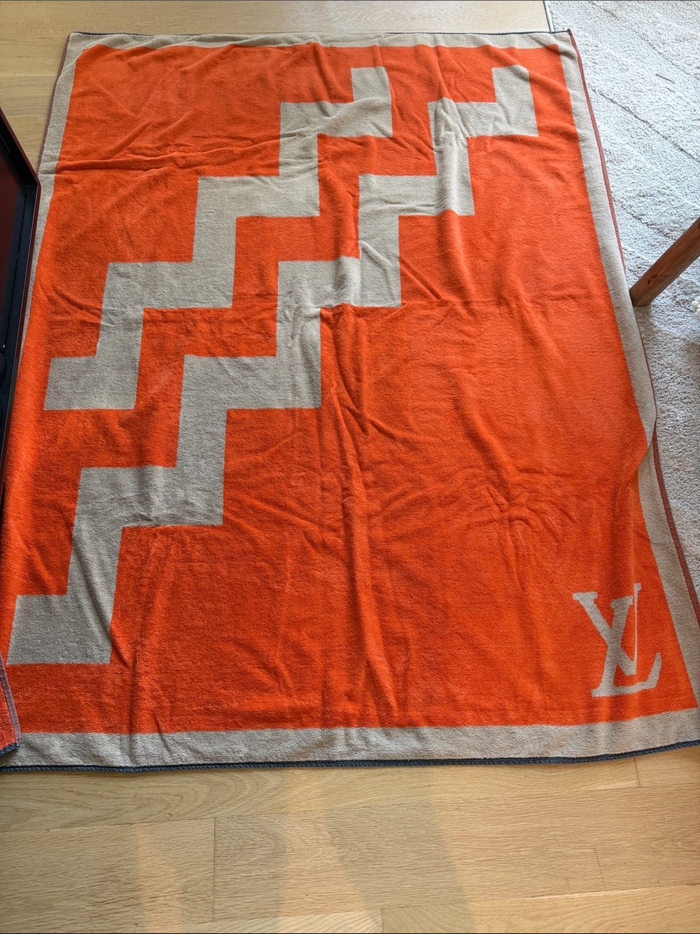 Louis Vuitton Orange & Cream Geometric Logo Beach Towel